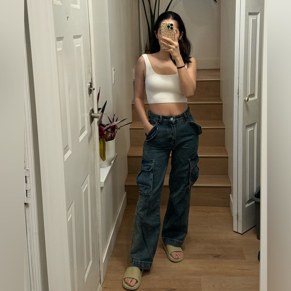 New! Denim pockets straight-leg jeans - Picture 1 of 8